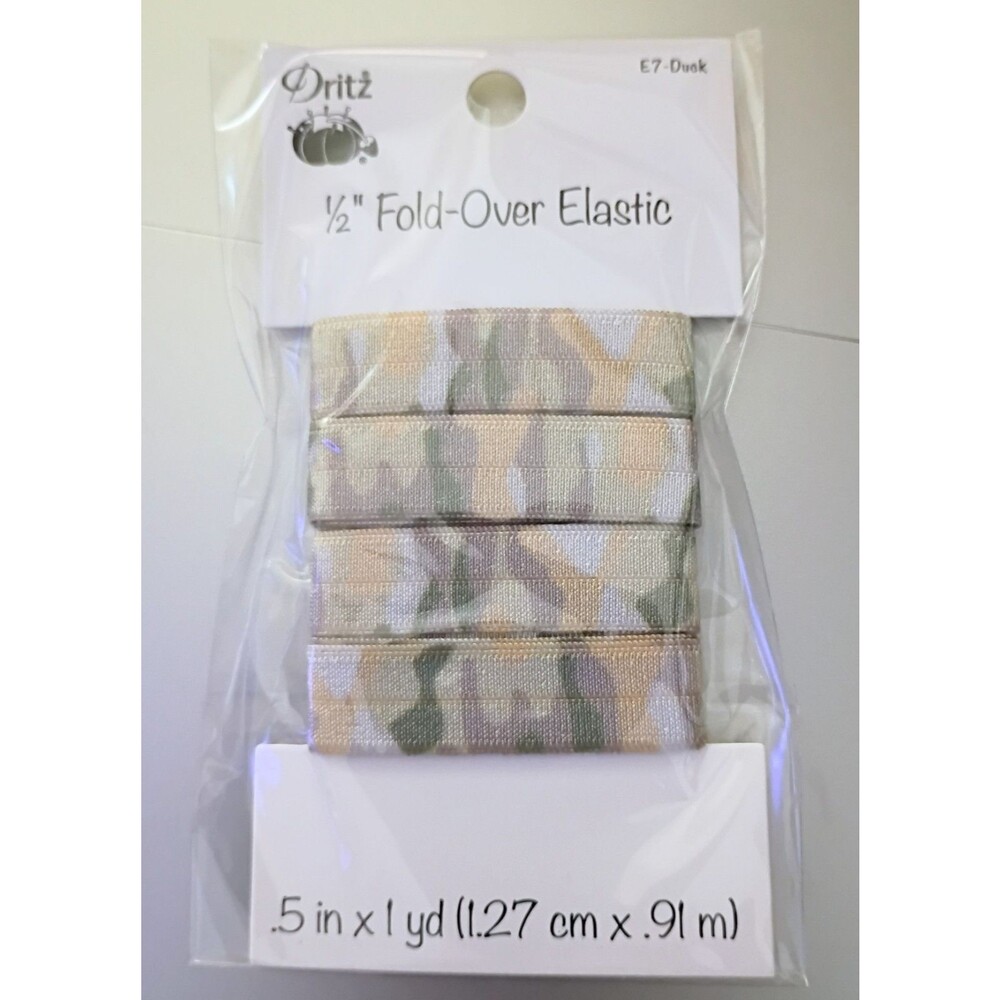 NEW Dritz 1/2" Fold Over Elastic Green Camo .5in X 1yd Headbands Fabric Crafts